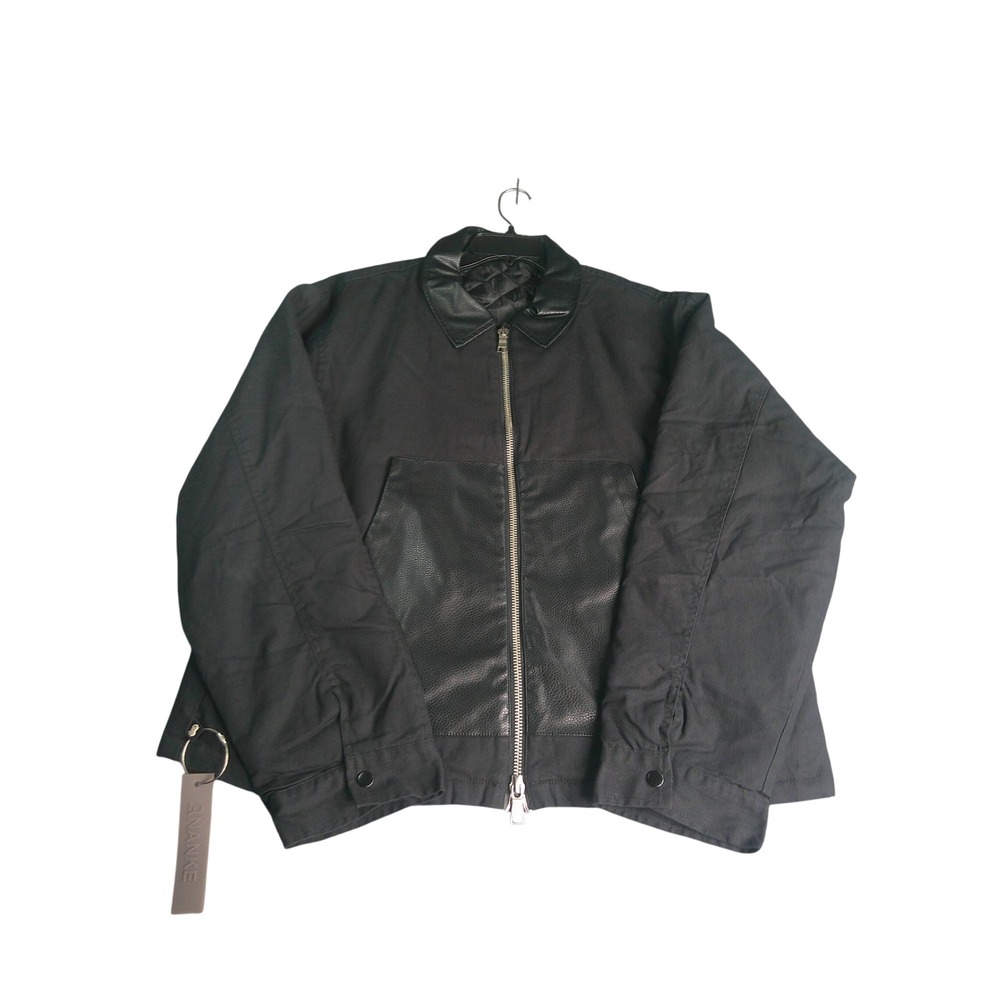 Ananke Mens Black Cotton Canvas Full Zip Jacket Faux Leather XL Streetwear NWT